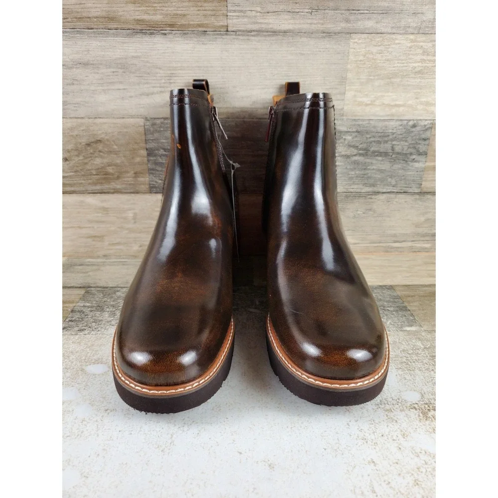 Naturalizer Darry Womens Ankle Bootie Sz 9 M English Tea Brown Leather Side Zip
